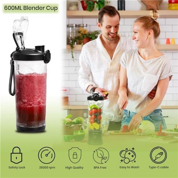 Portable Blender, 20 Oz Cup, Waterproof With Rechargeable USB, 6 Blades (Black) - Picture 6 of 6